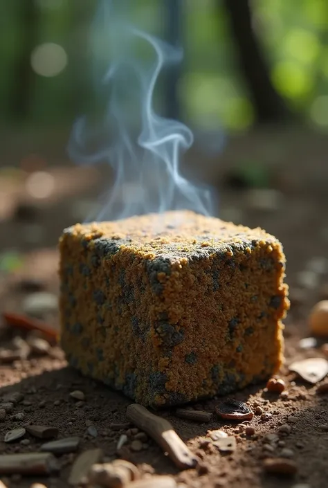 DRY COMPRESSED FUEL CUBES FROM HERBAL MANURE MIXTURE OF 1 FUEL CUBE, 2 MOSQUITO REPELLENT HERBS SUCH AS LEMONGRASS, OILY STARCH, CLAY.