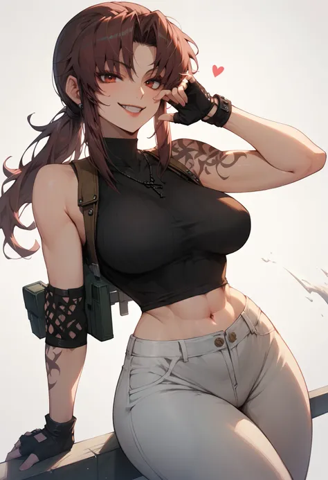 MILF, revy black lagoon, big breasts, thick thighs, boot towards view, smug