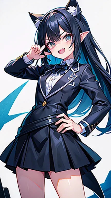 shark girl,long hair down to the waist, eyes are in shadow, holding a smartphone in front of the face, wearing a blazer-type uniform, long skirt, jagged teeth. Illustrations of jagged teeth have been drawn by many creators, and the sharp shark-like teeth a...