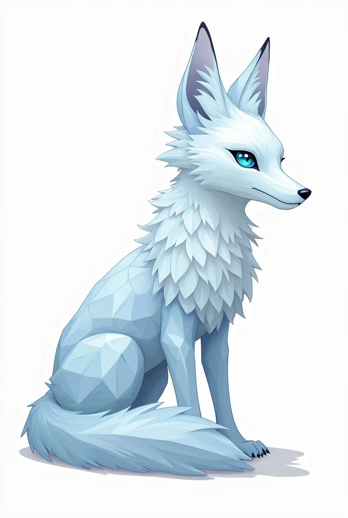 drawing of a crystal fox, conventional, Arte de esquema, artistic, full white background 