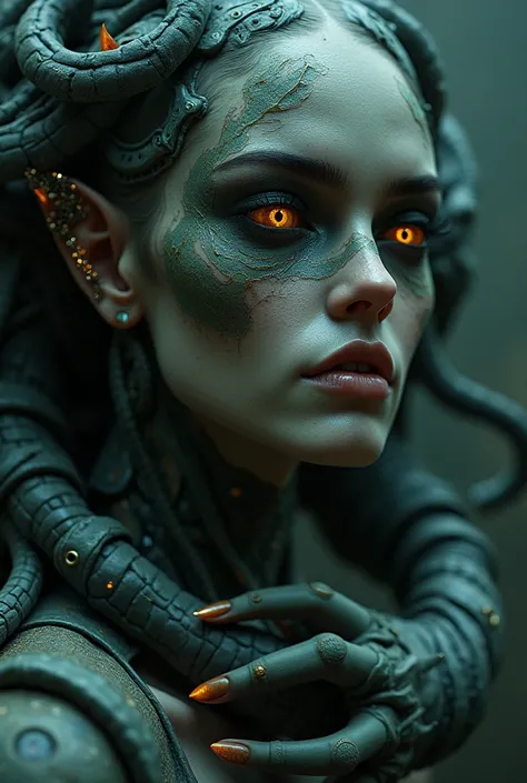 H.R.Giger style,beautiful woman,monster,dark fantasy,chiaroscuro,surreal,organic,biomechanical,dystopian,detailed face,glowing eyes,intricate textures,cinematic lighting,muted colors,horror,masterpiece,best quality,8k,ultra-detailed,photo-realistic,physica...