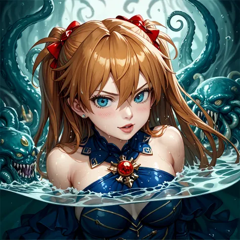 (( top quality)), ((masterpiece)), ( Details), （ perfect face）、The woman of Princess Dagon is a deep-sea monster Soryu Asuka Langley from Deep One wearing a deep-sea evil god dress made of Dagon skin、 Soryu Asuka Langley from Deep One the Deep Sea Monster ...