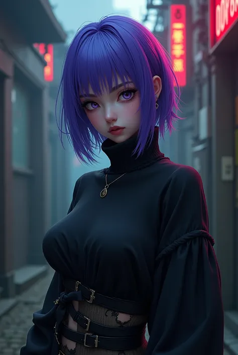 big boob Goth anime girl in turtleneck sweater