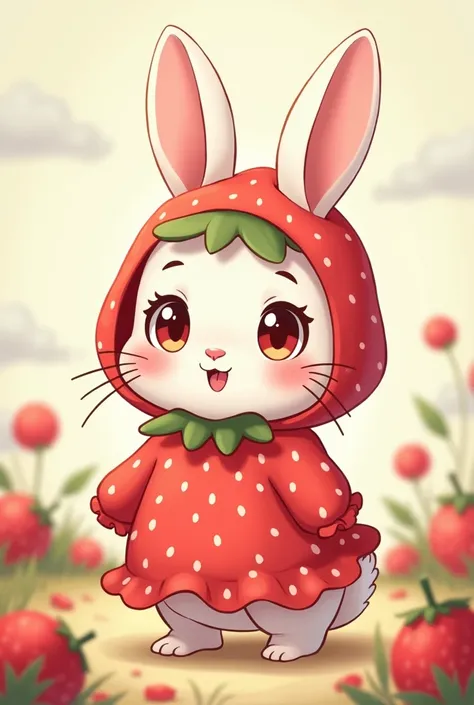 rabbit,Anime touch，Baby rabbit，rabbit穿鸭子服装、 Strawberry Skin Outfit