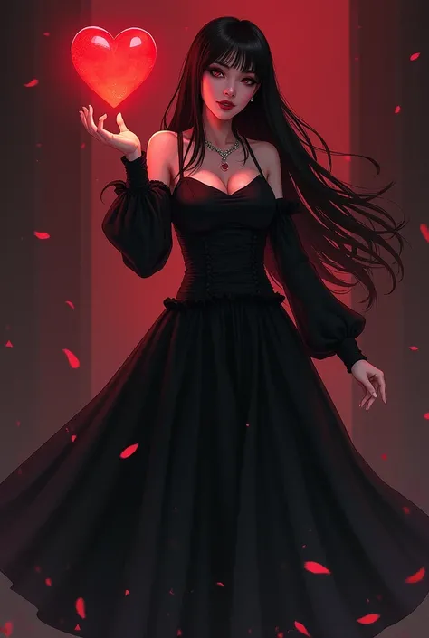 A woman in a black dress with a red heart in her hand,  dark witch  character, evil magician witch, a beautiful magician,  provocative anime witches posing naked cast spells, evil magician, magician, ,  dark witch , 呪文を唱える女性のmagician, beautiful magician,  ...