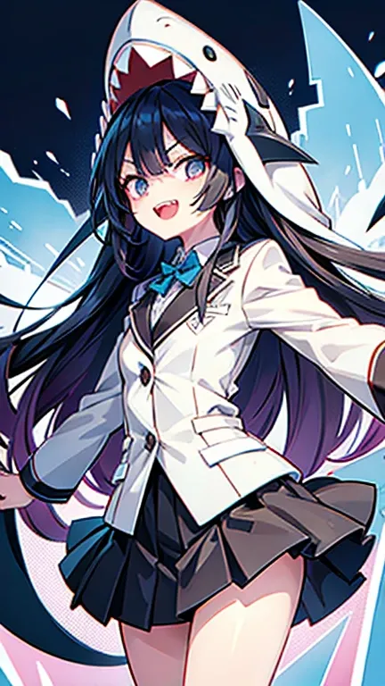 shark girl,long hair, wearing a blazer-type uniform, long skirt, jagged teeth. Illustrations of jagged teeth have been drawn by many creators, and the sharp shark-like teeth are particularly distinctive and impactful. Jagged teeth are also a deformation of...