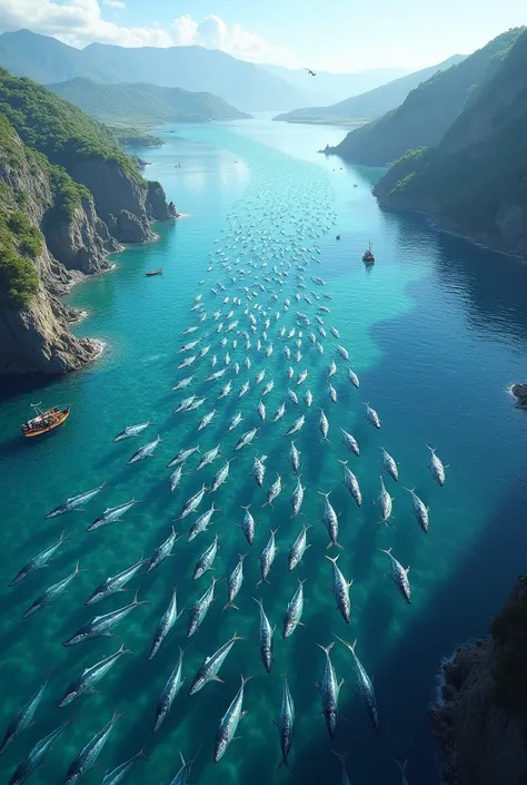 Create a picture of the widest tuna fish farm