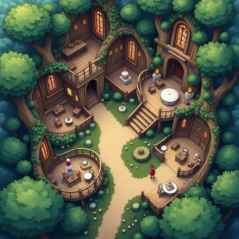 Top view. inside of a house. a tree house with a view upwards. tabletop RPG map. floor plan of a house. medieval house. fantasy style. fantasy. anime. anime style.