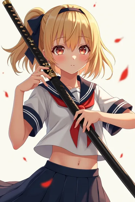 Baby Face、Beautiful girl holding a Japanese sword、belly button、 sailor suit、 blondes