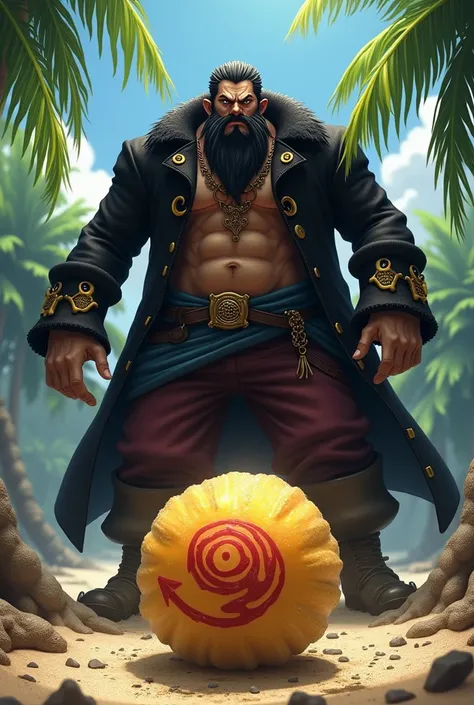 Blackbeard sees the mochi-mochi fruit in the ground 