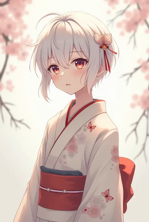 Kimono boy with short white hair anime