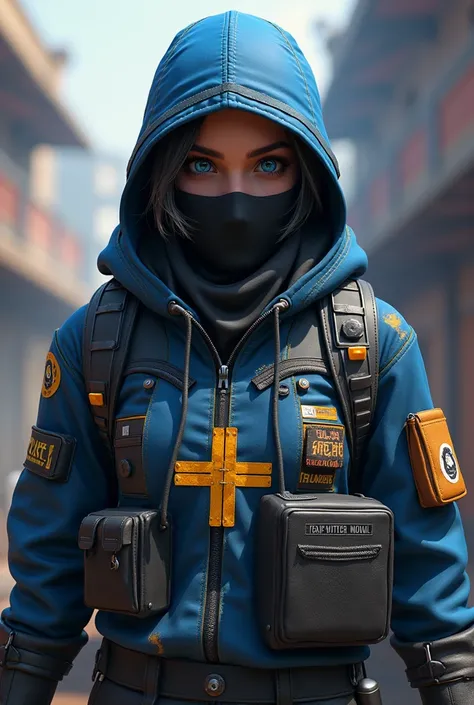 Free Fire character wearing second-pass boner wearing a blue-eyed team blouse