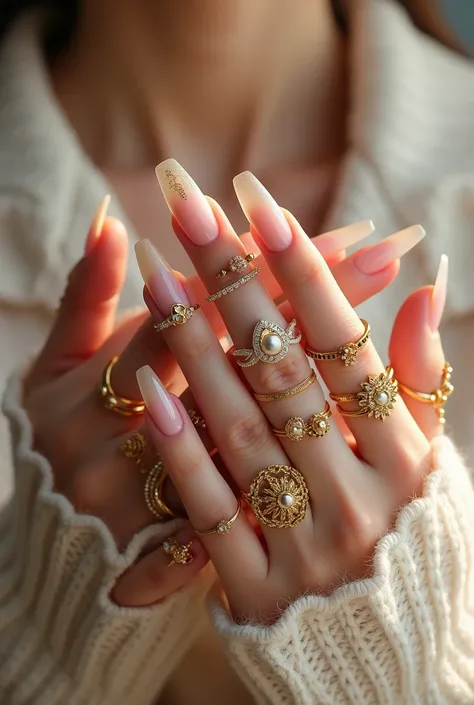 Delicate nails wrapped in lots of gold