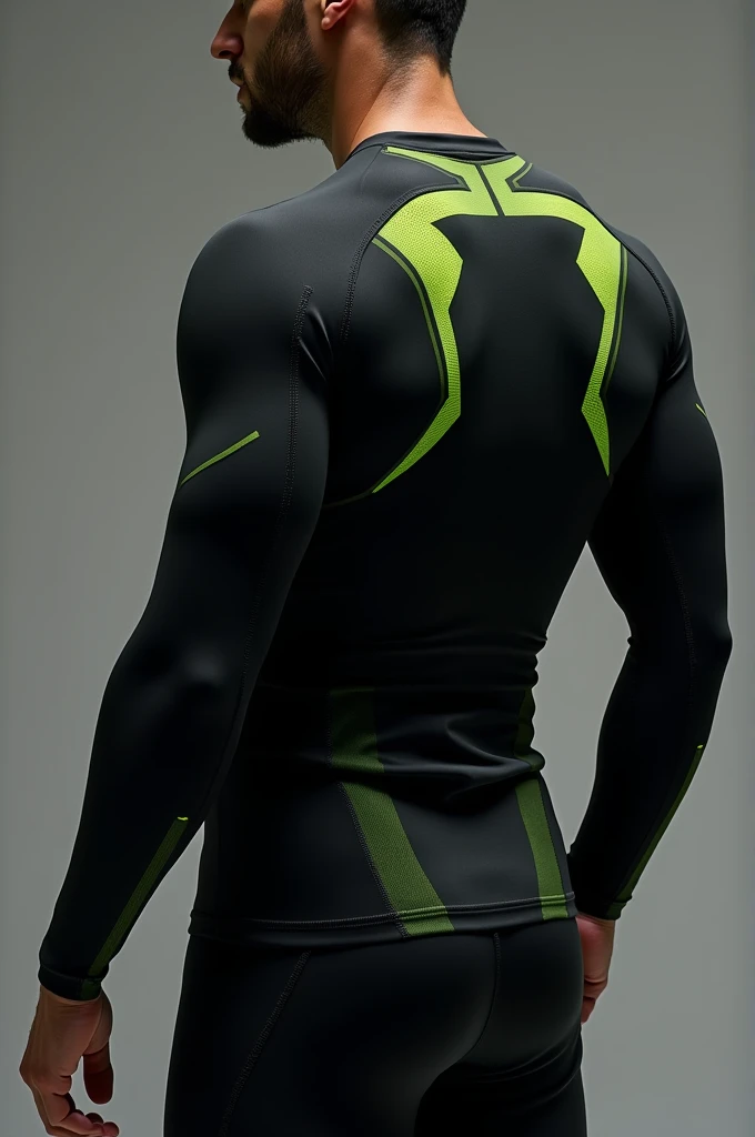 A shirt with breathable and lightweight fabric with anti-humidity technology ,  the design fitted to the body with geometric details in neon green on black with raglan sleeves for greater freedom Movement