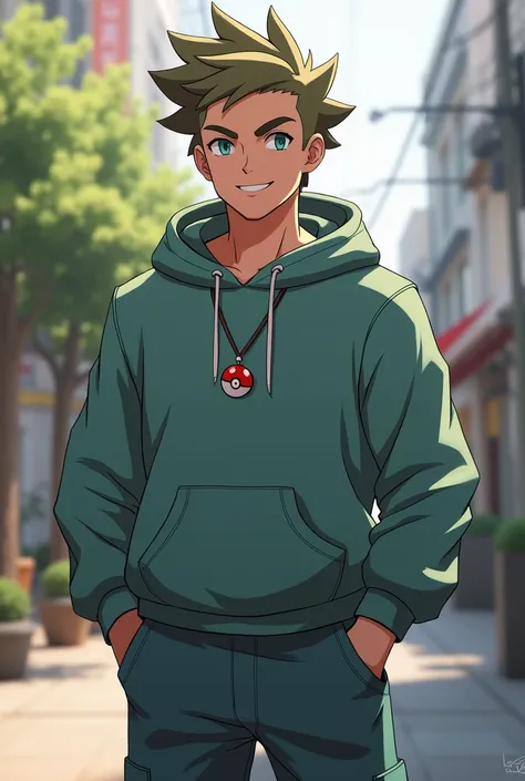 Male human Pokémon character wearing sweatshirt and jogger pants