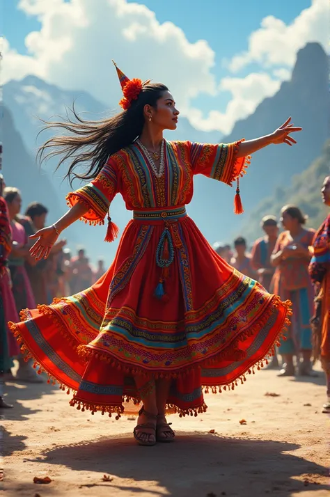 Create an image of an indigenous Bolivian dancing 