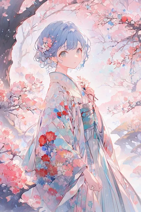  The starry winter landscape contains 、 A girl with blue hair and short hair appears 。 she says 、 It exudes {x} Wear a black floral coat with intricate yellow and green floral patterns、 I wear floral tights to match 。 she says 、Tree with red fruit 々Snow is...