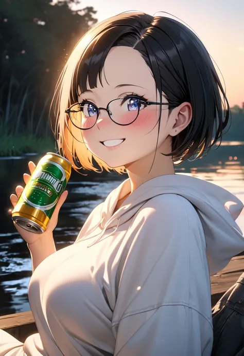 RAWphoto,photorealistic,8k16k,best quality,perfect anatomy,perfect detailed,ultra highres, extremely detailed eyes and face,gleaming skin,shiny skin,1girl,Japanese,black short hair,pixie cut, (wearing glasses:1.3),(parted bangs,forehead:1.2),round face,med...