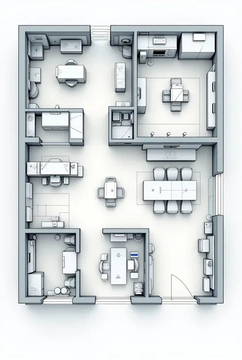 Create a floor plan of a molecular biology section for tertiary laboratory with donning and doffing room and pcr testing, its a 1900 sq meters building.