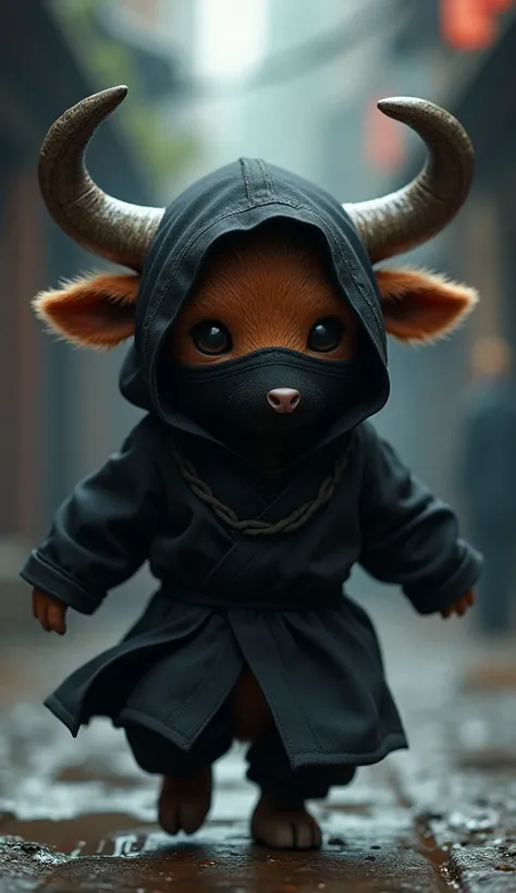 Mini ox dressed as a ninja 