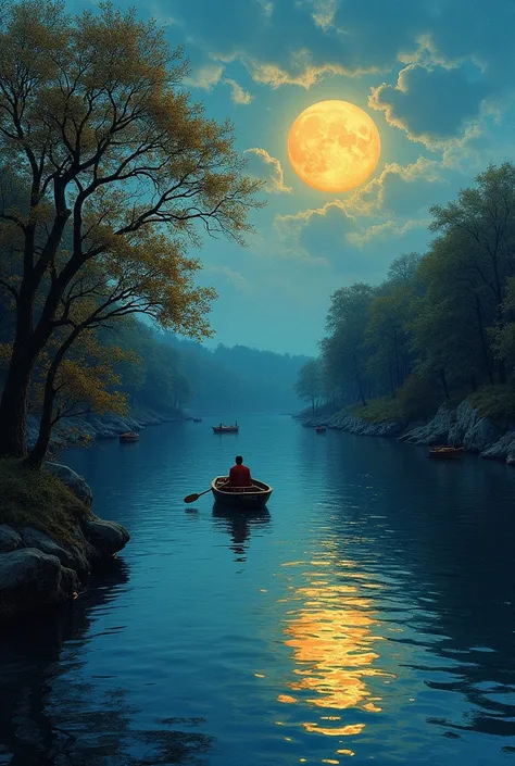   -inspired jigsaw puzzle 。 river painting with boats and full moon,  Inspired by Ivan Bilibin ,  by Christian Zartman , By Gabor Shikzai ,  by Oscar Toldai Schilling , by Jakub Husnik ,  by Mstislav Dobzhinsky,  by Tomasz Jedršek 