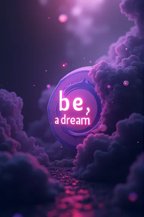 an image with the be a dream logo in the middle of the image and several effects around it with the colors purple and black