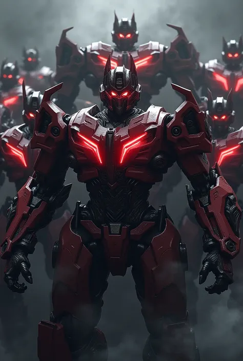 Build a team of 10 scary Transformers. with red eyes