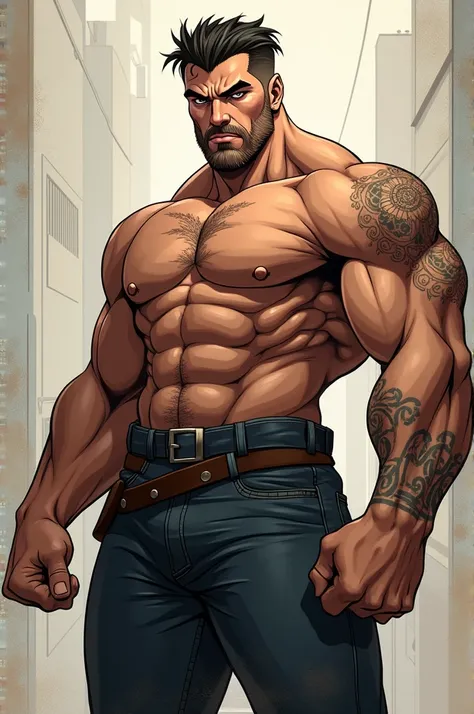 Muscular Slavic man in anime style