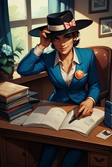 cartoon duck dressed as 1940s mobster, sitting at a desk with flippers on desk, fedora over face, gaming set up, cartoon