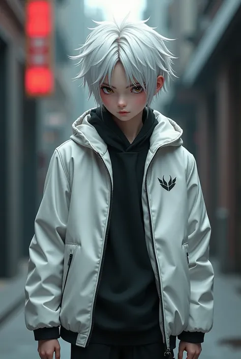 White hair boy jaket white cool
