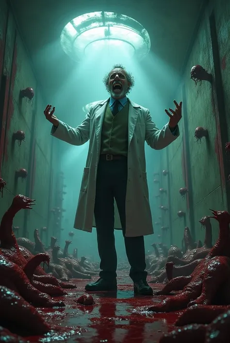 A mad scientist who ended the world with bacteria from his laboratory: an image of terror and suspense, More terror and blood more terror and s more crazy fame,  a little more realistic and with better creativity and with bacteria, And let it be like in a ...