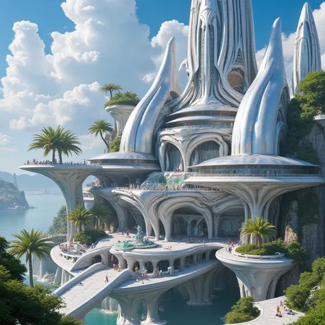 An advanced mega-utopian palace , futuristic architecture,  and luxurious platforms floating in the air ,  the elite palace is worth septillion dollars. 