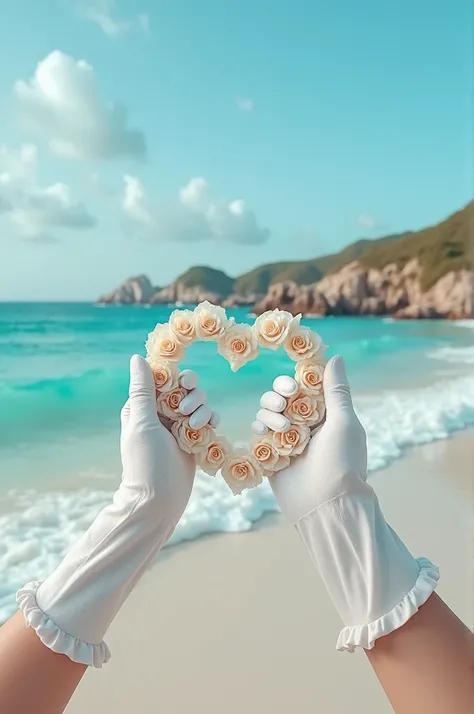  A soft natural ,  About the waves of the beach ,  Ultra HD, realistic, vivid colors,  gloves , 8K PHOTOGRAPHY, arte conceitual 
Fotorealistic,  white rose heart arch 
Cinematographic volumetric, perfect light 