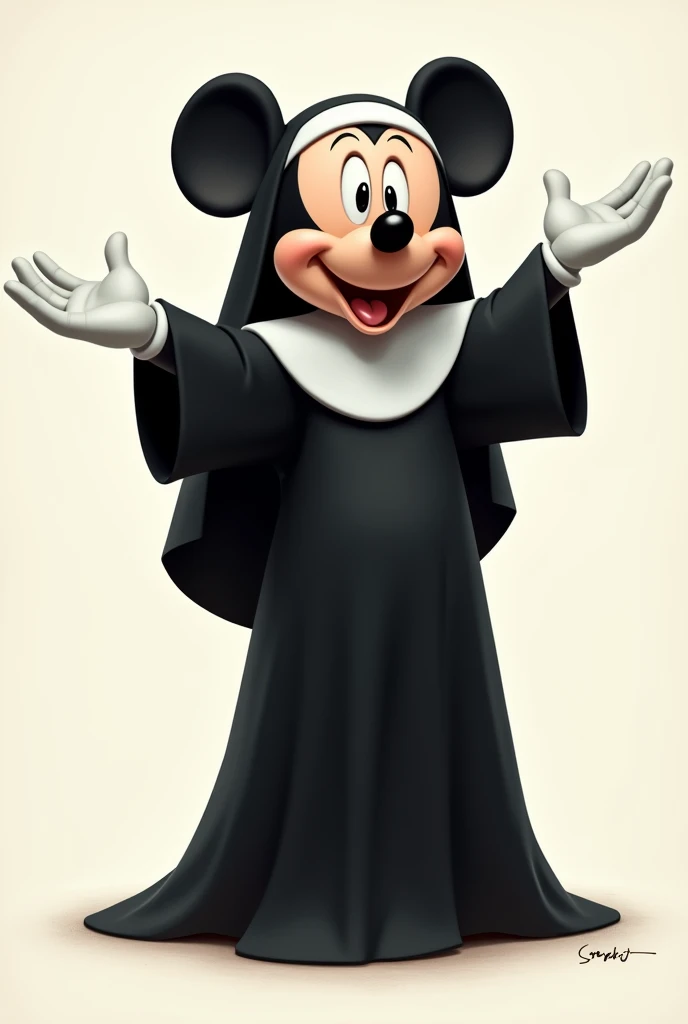 Mikey Mouse dressed as a singing nun 