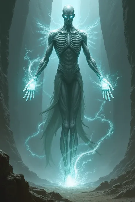  Vortexian has a humanoid and skeletal shape ,  with gray skin and glowing eyes that They seem to see everything around them.  His head is elongated and hairless ,  giving him an extraterrestrial appearance .  His arms and legs are long and thin ,  and he ...