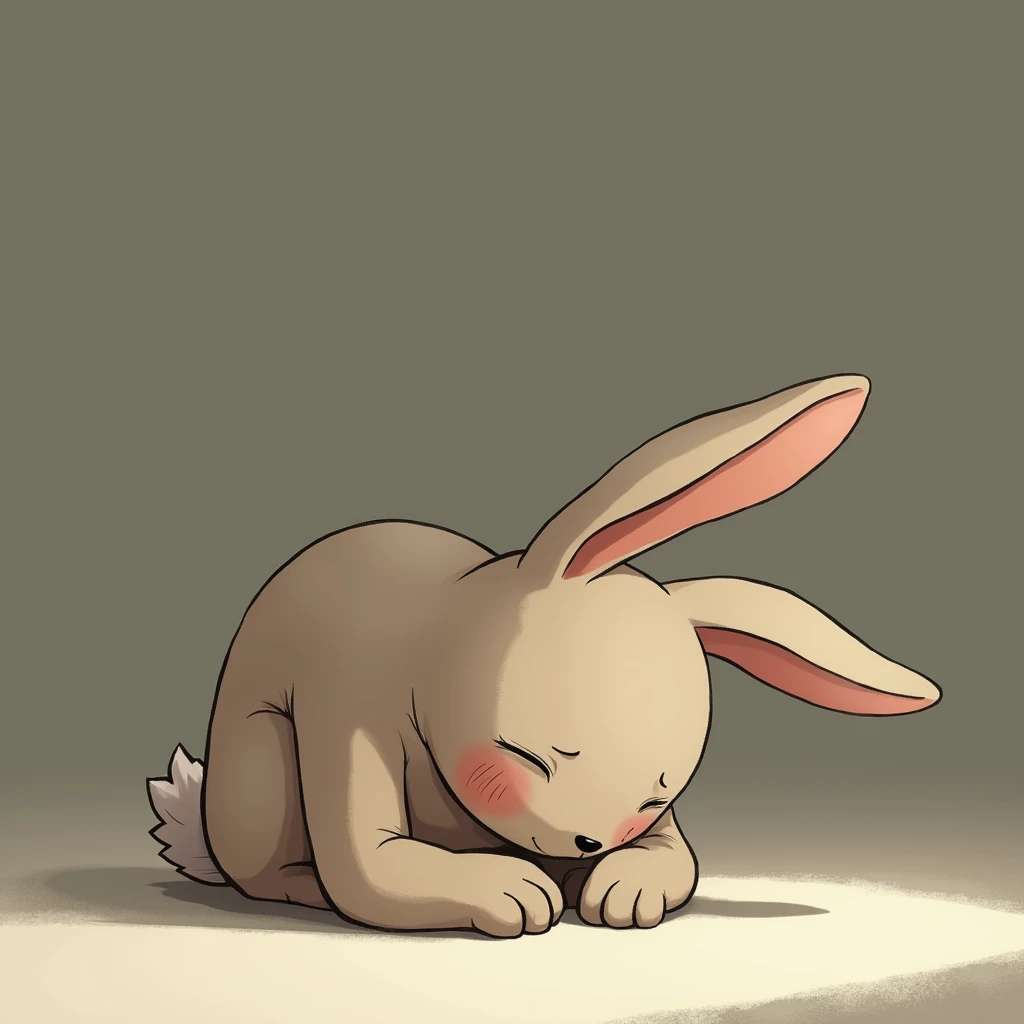 The tired bunny,  sitting on the floor 