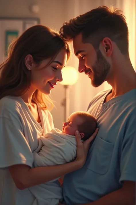 Parents and a new born baby in a hospital 