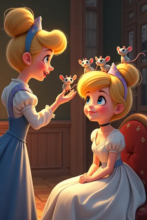 Cinderella and the fairy turning mice into hair realistic cartoon