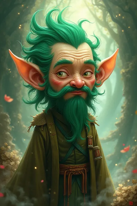 A Chinese black dwarf with green hair 