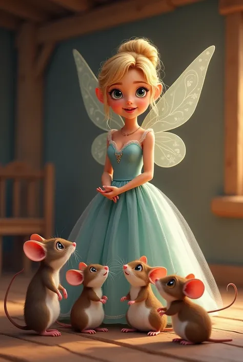 The Cinderella fairy talking to the mice realistic cartoon