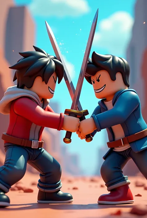 Two Robloxians fighting with swords