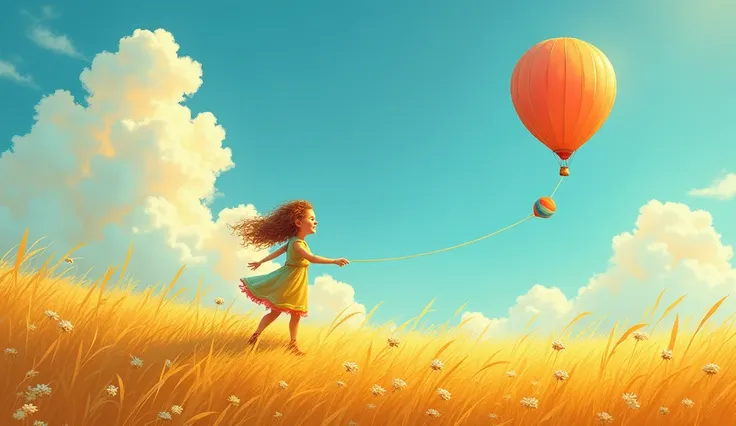 Once upon a time,  in a village surrounded by golden fields , one called Popcorn .  She had curly hair that looked like rays of the sun and a smile that illuminated any place.  But what Popcorn loved most in the world were balloons . every day,  she filled...