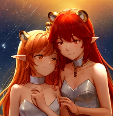  to watch the meteor shower with you ,Falling on this Earth , let your tears fall on my shoulders（ 1 goddess, 2 goddesses ）Chest,  Red-Faced, Smile, short hair, ,  long hair,  Shine Effect ,  fox ears,  character,  Rabbit Ears, Tiger Teeth, Pointed ears, m...