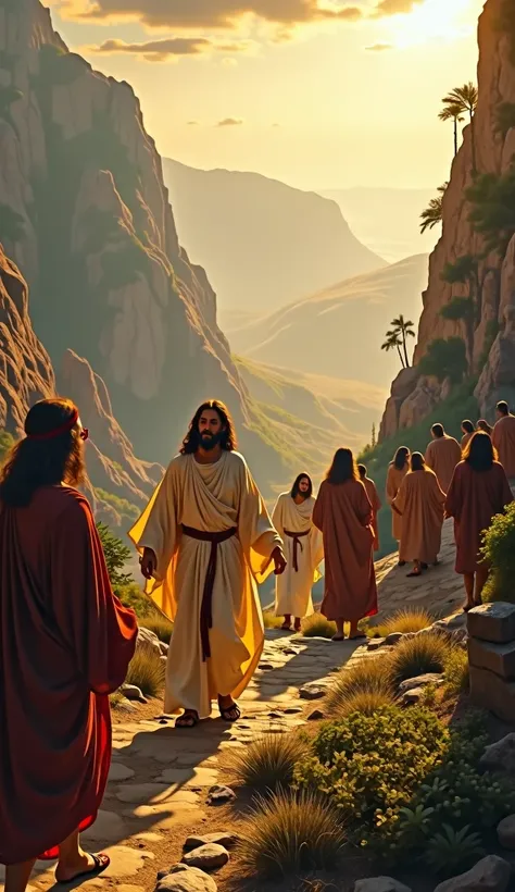 Jesus and his disciples. After the transfiguration ,  as they descend from the mountain