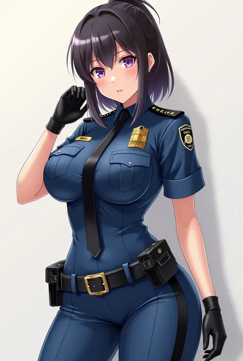  Anime girl with exaggeratedly big boobs, enviable curves and in a tight police suit