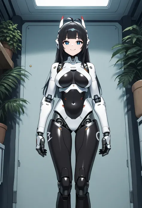 masterpiece, best quality, extremely detailed, (8K, 4K, Best Quality, hight resolution, 超A high resolution:1.1), ,8k portrait, Japaese android Girl,Plump , dark black leg cover,announcer,control panels,android,Droid,Mechanical Hand, Robot arms and legs, Bl...