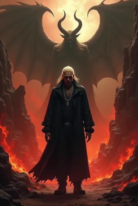  Make an image of the singer Slim Shady taking a touch of Lucifer, related to an environment of hell ,  but give more importance to rapper Slim Shady, Lets see image 