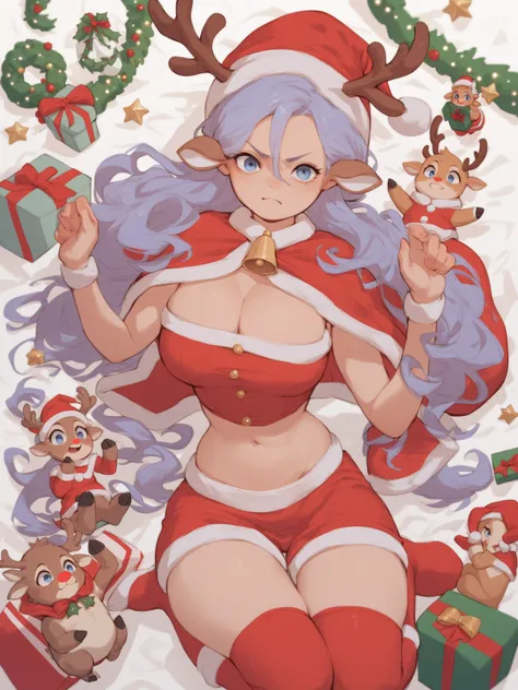 hanky panky , coquettish , Santa outfit with a bustier motif , reindeer girl , curvy , with Mischievous Santa , The gift is me