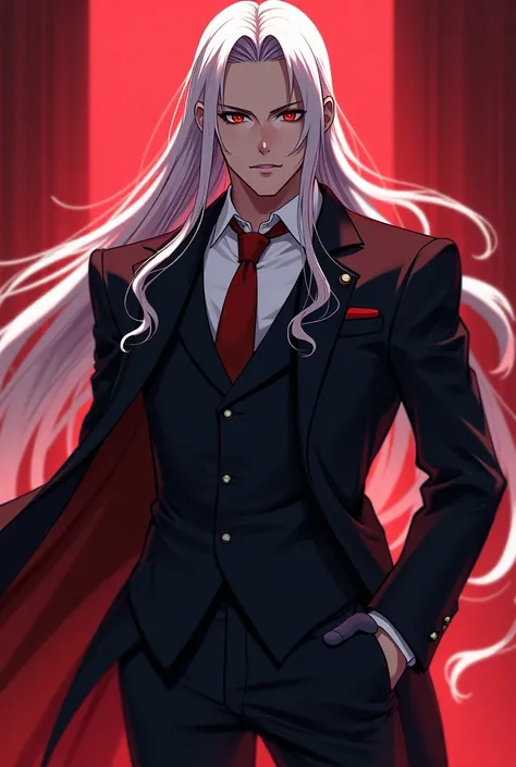 He is friends with a mobster, he is a secretary, he has colored hair like that of Xiao in the character Genshin  . , he is tall and he is an alpha who has a mafioso costume, who looks like a white-skinned BL anime, his hair that is a little long and handso...