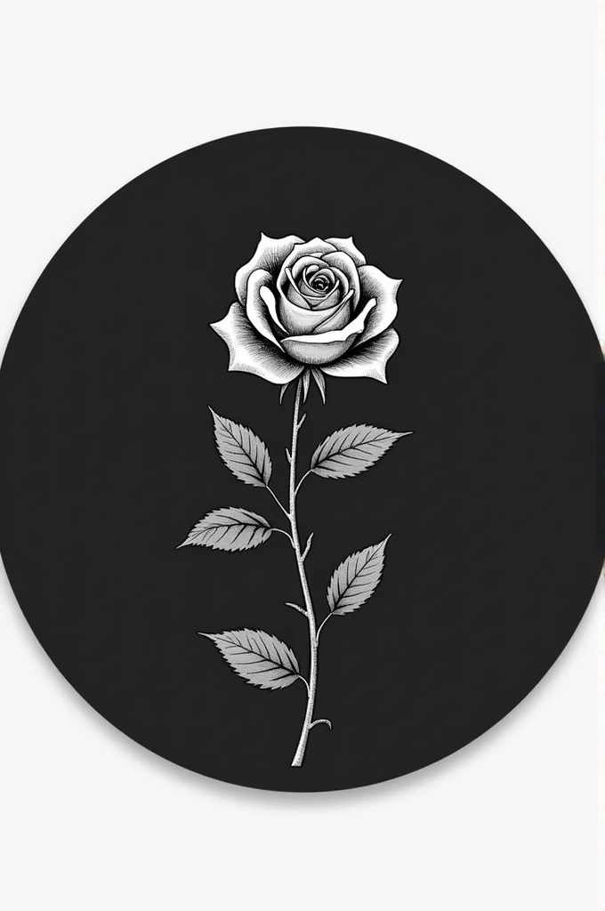  round sticker , 1 rose , Snowboard , Family coat of arms, Black, Monochromatic,  simple ARG letter layout